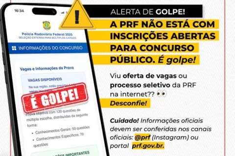 PRF alerta para site falso que anuncia seleção irregular